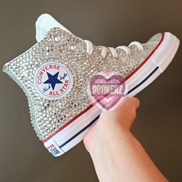 Womens CLEAR Rhinestone Bling Converse Shoes Sneakers - Picture 2 of 6